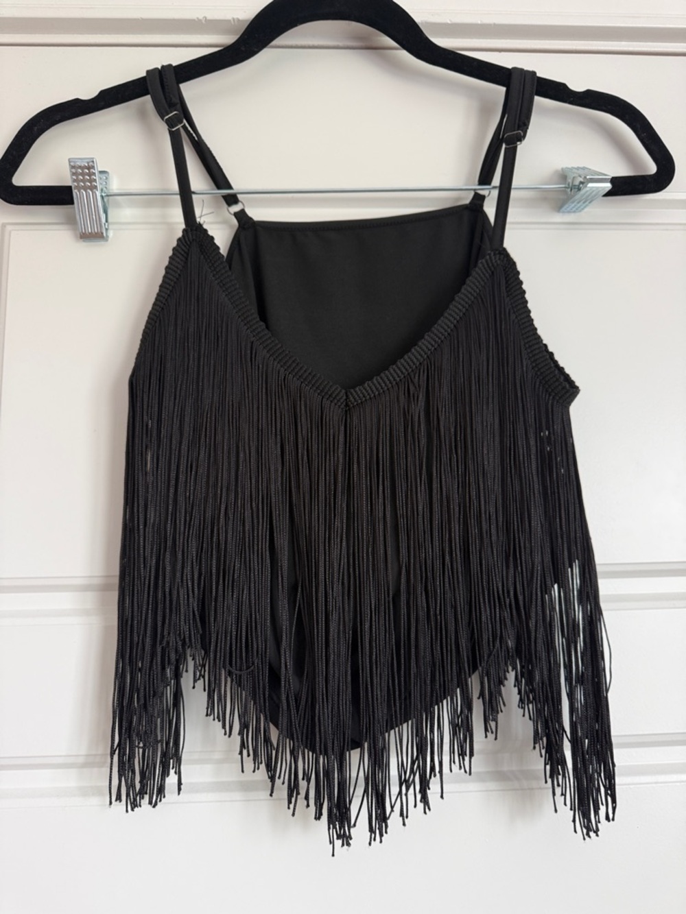Black Fringe Spaghetti Strap Top -  Women